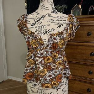 Almost Famous White Cream Smocked Ruffled Blouse